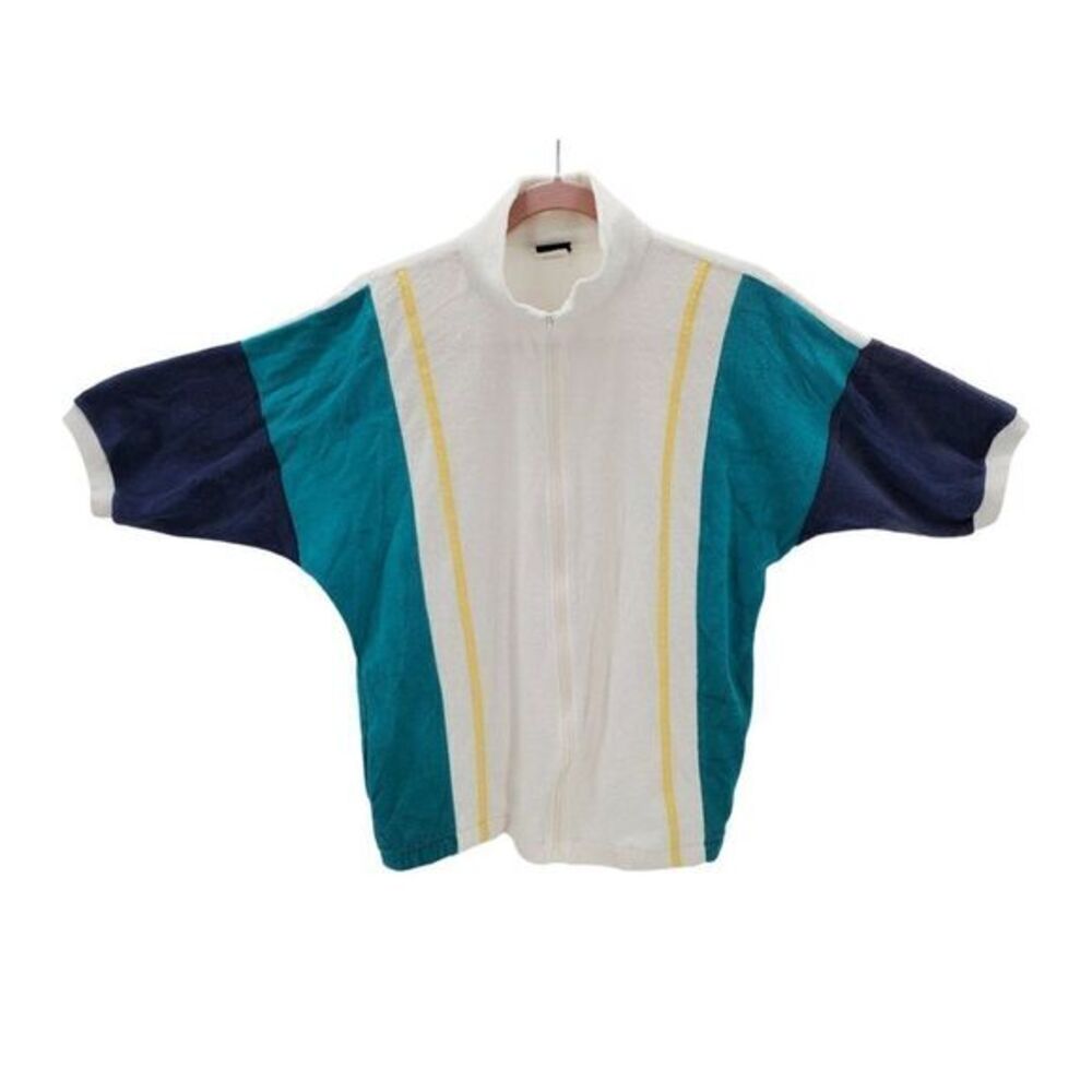 Vintage Jantzen Mens Cabana Jacket Short Sleeve Zip Terry Color Block Size M